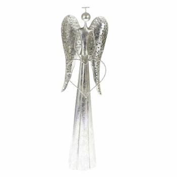 Decorațiune de Crăciun metalică LED Înger cu inimăargintie, 17 x 58 cm
