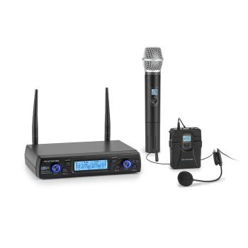 Auna Pro UHF200C-HB, set de microfoane fără fir UHF cu 2 canale, receptor, microfon portabil, emițător