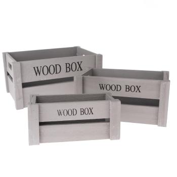 Set lădițe din lemn Wood Box, 3 buc., gri