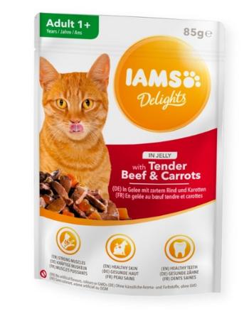 IAMS Cat Delights Beef &amp; Carrots Jelly hrana umeda pentru pisici adulte, cu vita si morcovi in aspic 85g