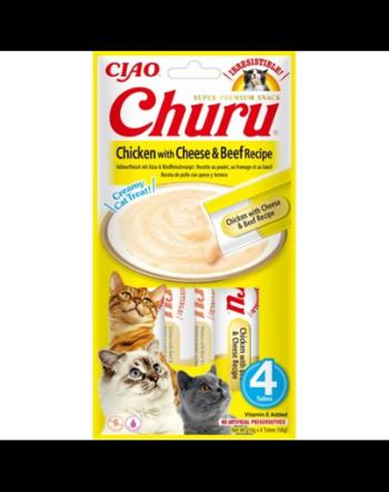 INABA Churu Chicken with cheese &amp; beef 4x14g crema pui, branza si vita pentru pisici