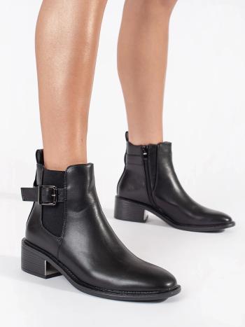 Botine negre exclusiviste pentru femei cu toc lat