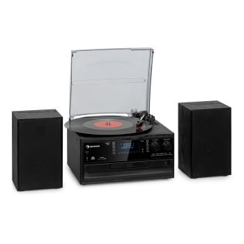 Auna Oakland DAB Plus, sistem stereo retro, DAB+/FM, funcție BT, vinil, CD player, casetofon, inclusiv și difuzoare