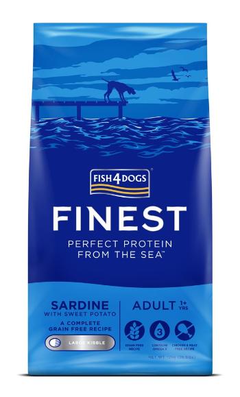 FISH4DOGS Granule veľké pre dospelých psov Finest sardinka so sladkými zemiakmi 12kg,1+