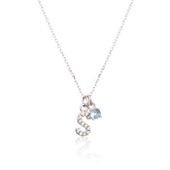 JVD Colier decent de argint „S” cu zircon albastru SVLN0324XH2BI0S