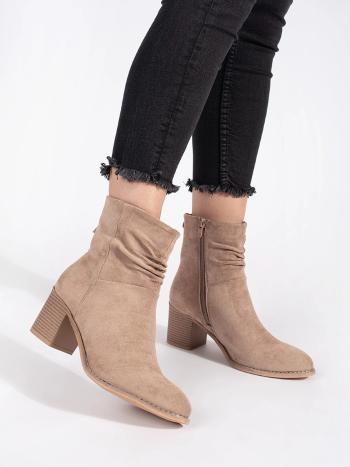 Designer botine bej femei călcâi larg