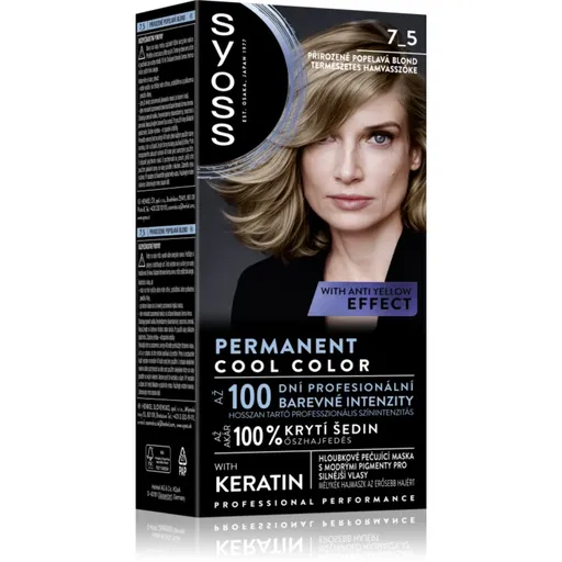 Syoss Permanent Cool Color Culoare permanenta pentru par cu subton rece culoare 7_5 Natural Ashy Blond 1 buc