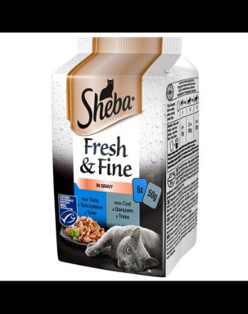 SHEBA Fresh &amp; Fine 72 x 50g cu somon, ton și cod