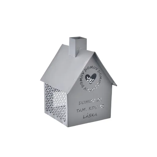 Suport metalic pentru lumânări InDecor LittleHouse gri, 12 x 12 x 15 cm