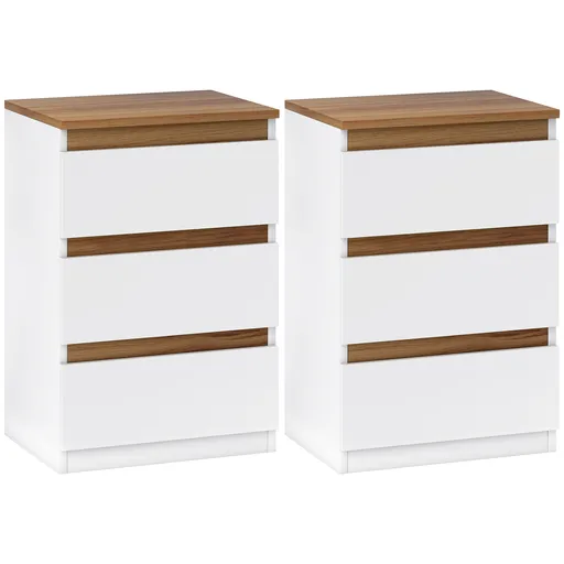 HOMCOM Set de 2 Mesite de Noapte Înguste de 3 Sertare Comode pentru Sufragerie Hol 40x30x59,5 cm Alb | Aosom Romania