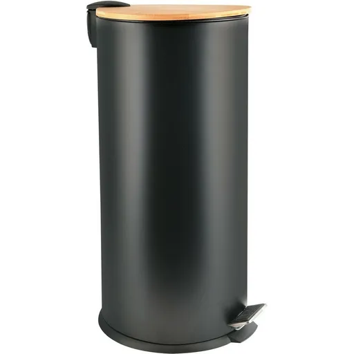 Coș de gunoi Spirella cu pedală și capac dinbambus Adonis 30 l, negru mat