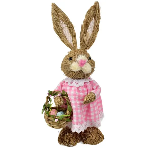 Iepuraș de Paște din paie cu coș, 13 x 33 x 11 cm