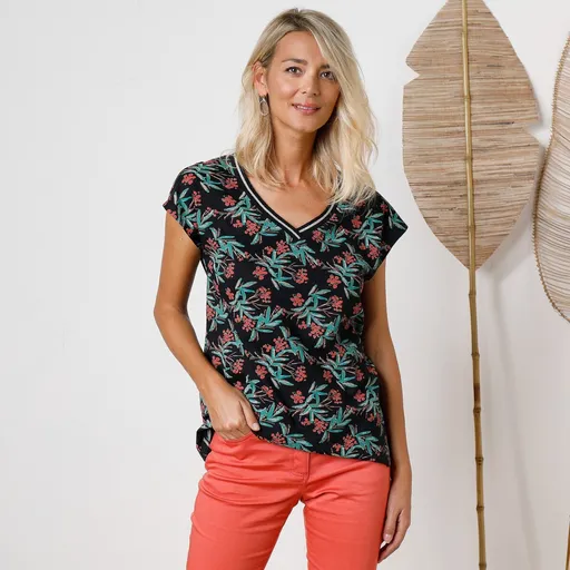 Tricou cu mâneci scurte cu imprimeu tropical