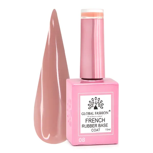 Rubber Base Coat French, Global Fashion, 15 ml, 08 Roz, TPO Free