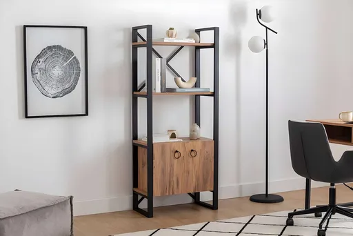 Corp biblioteca, Hanah Home, Milano, 64x160x32 cm, Pin Atlantic / Negru