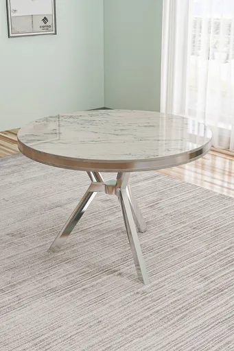 Masa, Hanah Home, Mos, 90x74x90 cm, Marmură albă / Crom