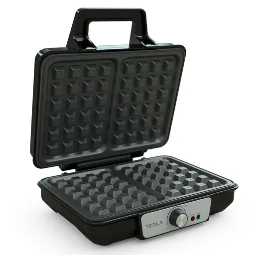 Aparat pentru vafe/grofe Tesla WM200BX, 1000W, 2 vafe, Placi cu acoperire antiaderenta, 140-220°C, Argintiu/Negru