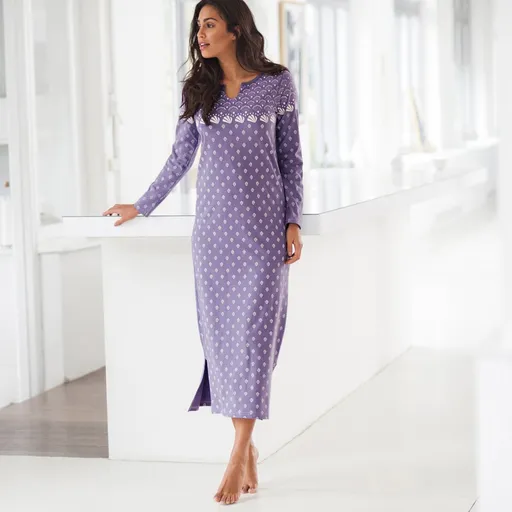 Cămașă de noapte lungă cu mâneci lungi și imprimeu