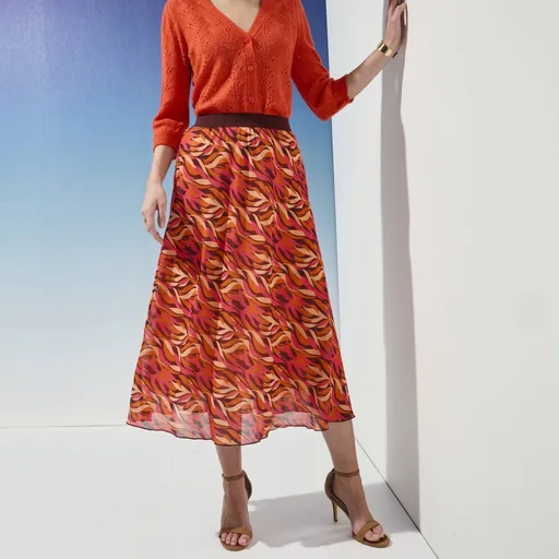 Fustă midi cu talie elastică și imprimeu