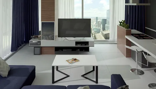 Masuta de cafea ELTAP, Gavino, 90x60x42 cm, otel/PAL, negru/alb