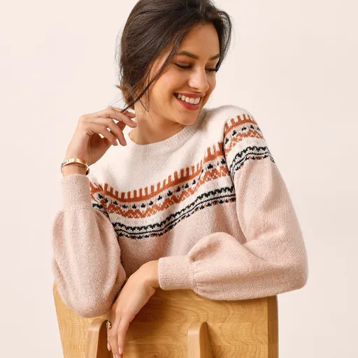 Pulover Jacquard cu gât barcă