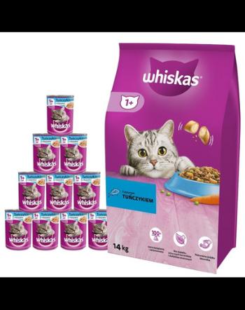 WHISKAS Adult 14kg cu ton si legume + conserve pisica 24x400g