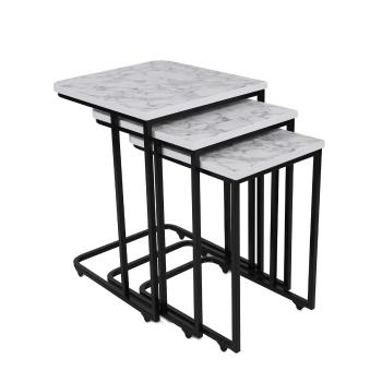 Metal Zigon masă pliabilă, 3 buc, alb + negru