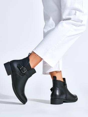 Botine negre originale pentru femei cu toc plat