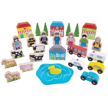 Bigjigs Rail Set mare de accesorii din lemn pentru șine de tren