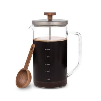 Klarstein Glaswerk, French Press, 0,35 litri, sticlă borosilicată, oțel inoxidabil, lemn de nuc