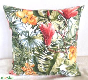 Pálmás trópusi díszpárna (43 x 43 cm) Hawaii stílusban, pálmaleveles trópusi díszpárna, dzsungeles díszpárna