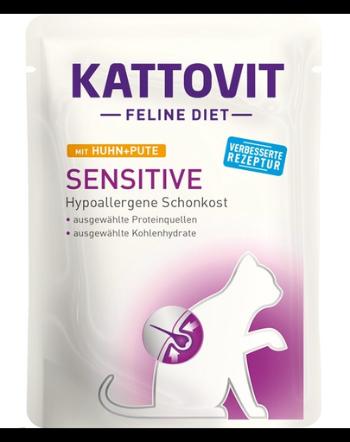 KATTOVIT Feline Diet Sensitive hrana umeda dietetica pentru pisici cu alergii alimentare, pui si curcan 85 g