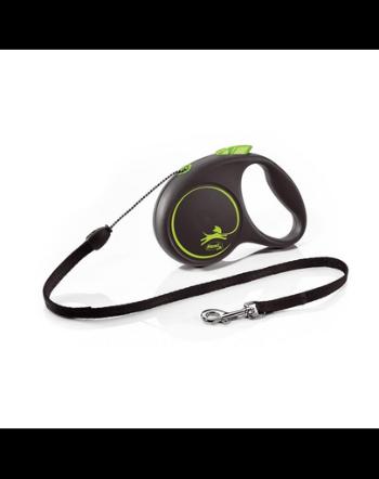 FLEXI Black Design lesa automata cu sir pentru caini, negru cu verde, marimea S, 5 m