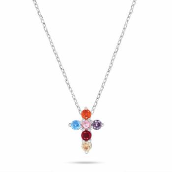 Brilio Silver Colier din argint Cruce cu zircon colorat NCL208W