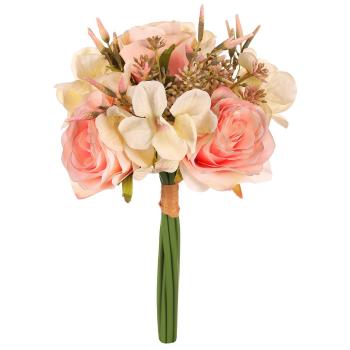 Buchet artificial Trandafir și gypsophila roz , 17x 17 x 30 cm