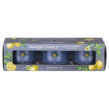 Yankee Candle Set de lumânări votive in sticlă Black Tea & Lemon 3 x 37 g