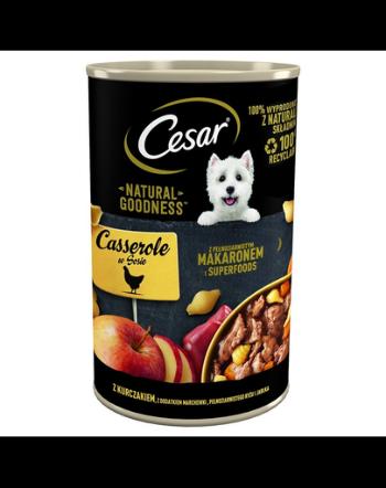 CESAR conserva pentru caini cu pui, cu morcovi, paste din cereale integrale si mere, in sos 400 g