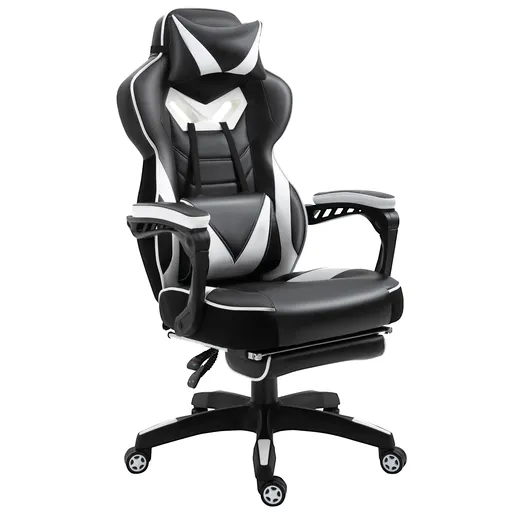 Vinsetto Scaun Gaming Ergonomic, Fotoliu de Birou confortabil cu Suport de Picioare, Perne pentru Cap și Zonă Lombară, Înălțime Reglabilă, negru și al