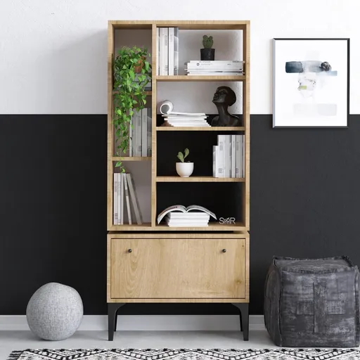 Corp biblioteca, Hanah Home, Fix, 65x160x30 cm, Stejar / Negru