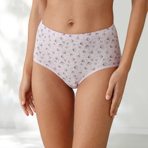 Set de 7 perechi de chiloți maxi cu talie înaltă, de culoare prună, cu imprimeu de păpădie