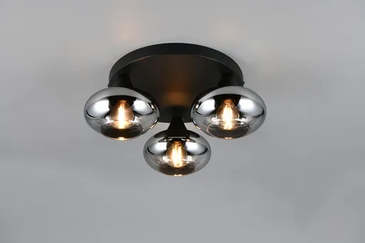 Plafoniera Divina, RL, 39x15 cm, 10W, 3x E14, sticla, negru/gri