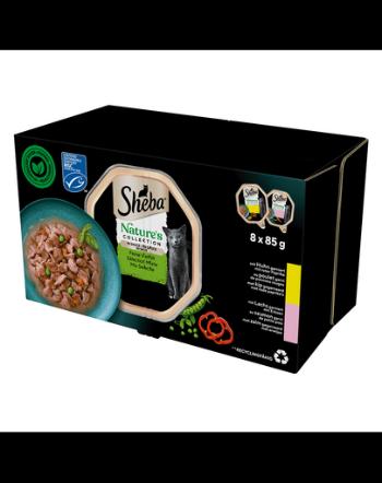 SHEBA Nature's Collection Mixed Flavours hrana umeda pisica 8x85g pui cu ardei si somon cu mazare