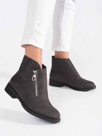Botine gri la modă pentru femei fără toc
