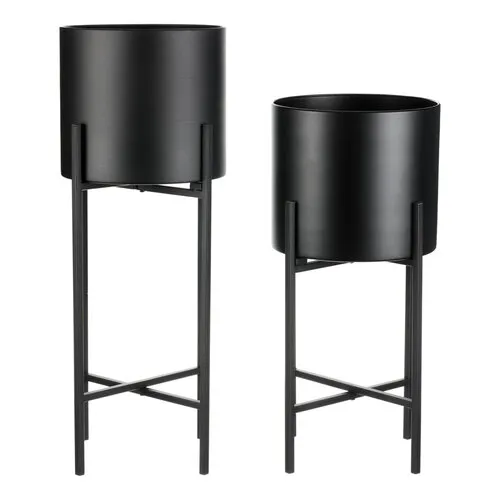 Set suporturi înalte din metal pentru floriInterier, negru, 2 buc.