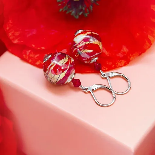 Lampglas Cercei cu aur de 24 carate în perlă Lampglas Royal Poppy ESA52/CHI