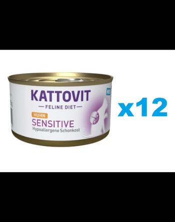 KATTOVIT Feline Diet Sensitive Chicken hrana umeda dietetica pentru pisici cu intolerante, alergii alimentare, cu pui 12 x 85 g