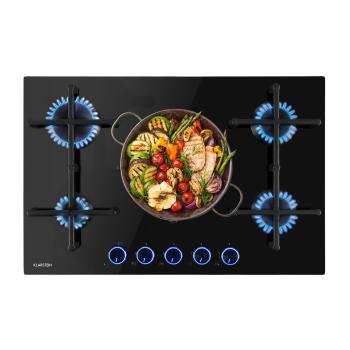 Klarstein Illuminosa 5, plită pe gaz, 5 arzătoare Sabaf, sticlă ceramică, neagră