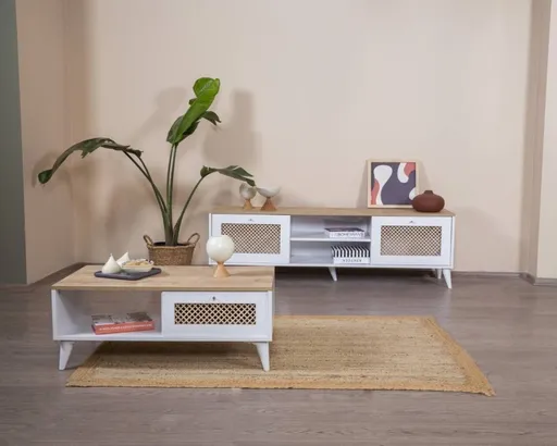 Masuta de cafea, Hanah Home, Goose, 55x100x45 cm, Alb / Stejar