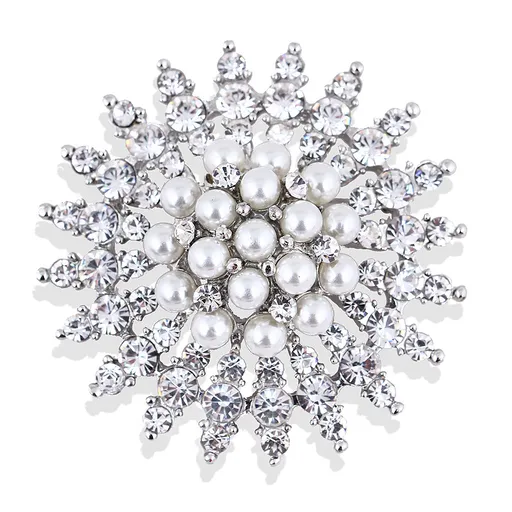 Troli Broșă strălucitoare cu cristale și perle artificiale Argint