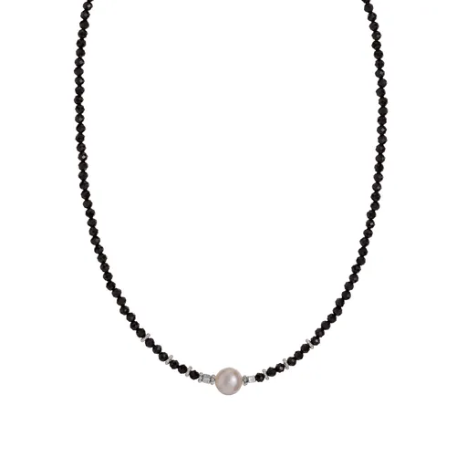 Alisia Colier cu mărgele de spinel negru cu perla reală AL4107-Argento-Spinello